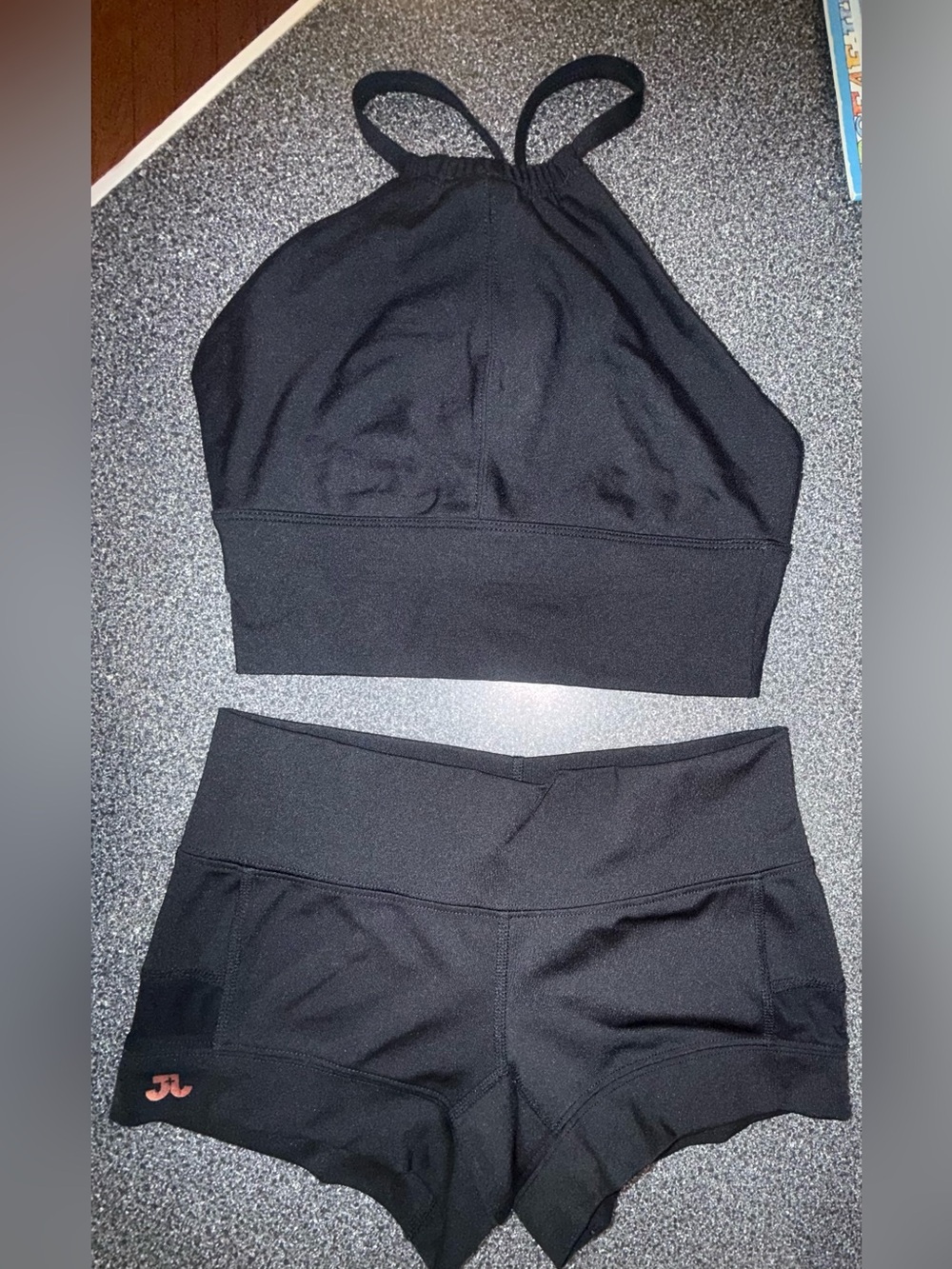 Jo & Jax Black Youth Dance Two-Piece Crop Top and Shorts Set Size Adult X-Small